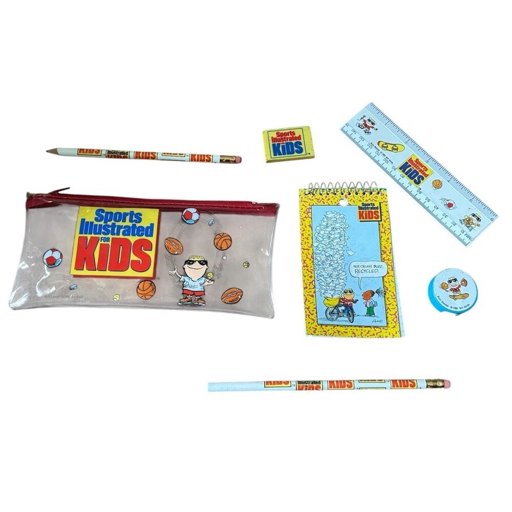 VTG 1991 Sports Illustrated for‎ Kids Buzz Beamer School Supply Set Pencil Case